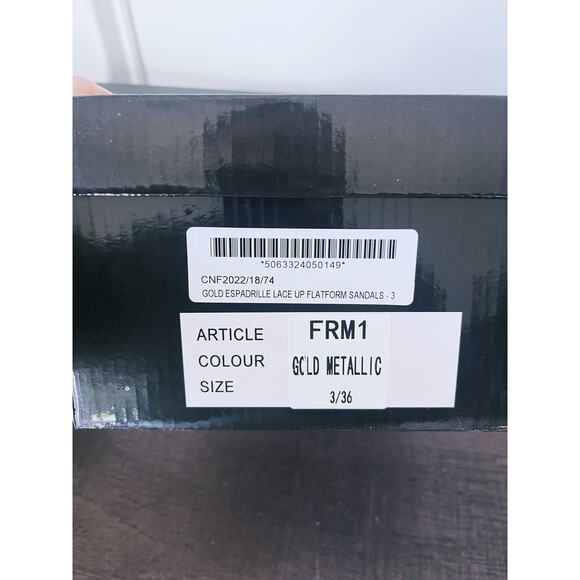 NIB Pretty Little Thing Sandals Espadrille Lace Up Platform Gold 5 Party Event - Picture 4 of 5